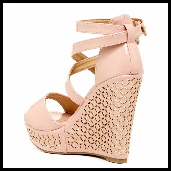 ELEGANT BLUSH ANKLE STRAP ESPADRILLE WEDGE SANDALS - Picture 3 of 6